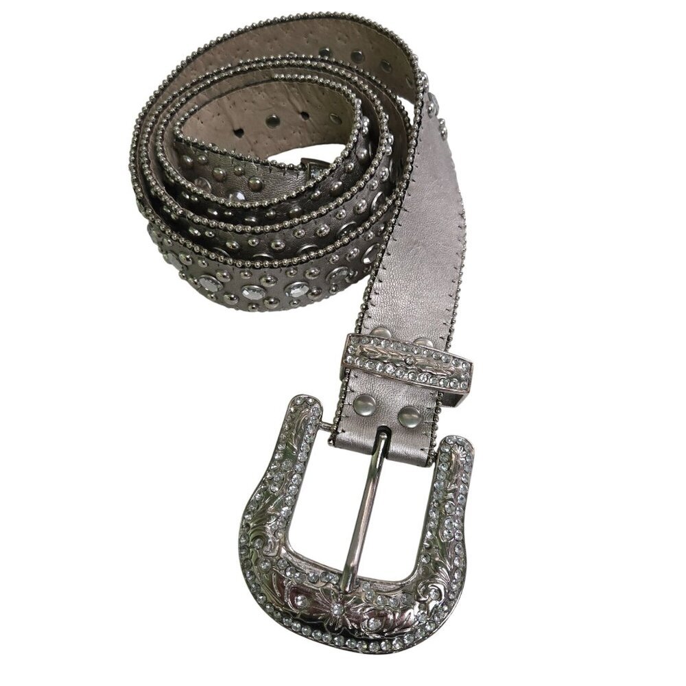 Western Studded Rhinestone Silver Belt Unknown Brand